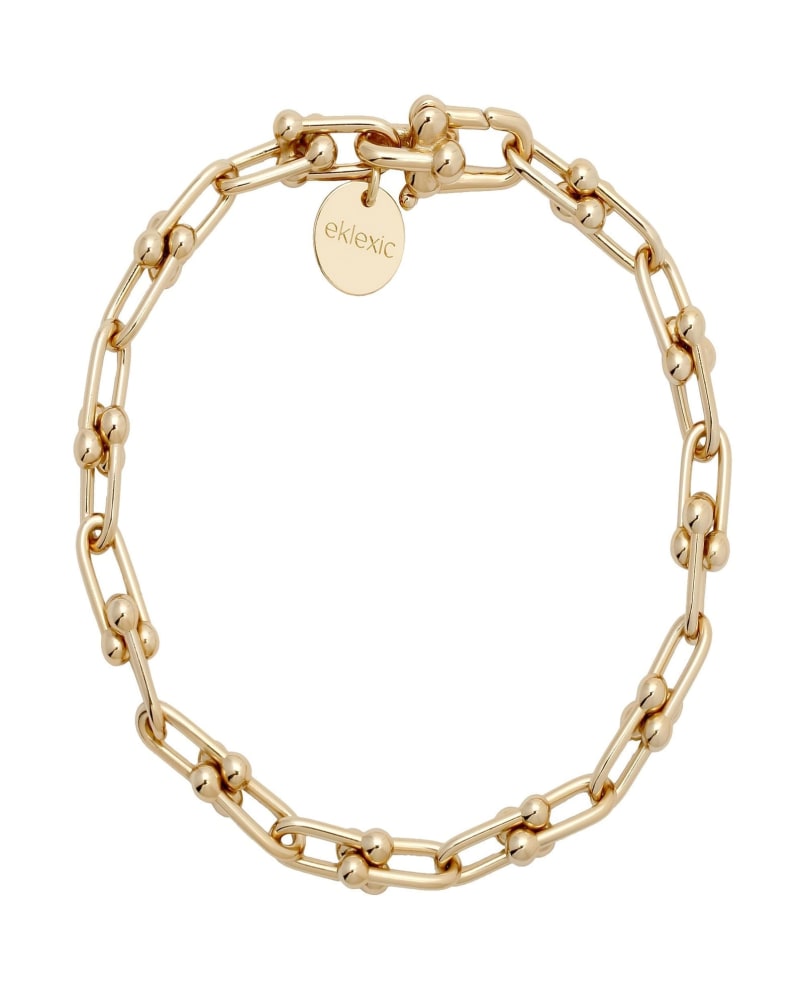 Front of a size 10" Small Margaux Anklet 10" Gold in Gold by Eklexic. | dia_product_style_image_id:285658